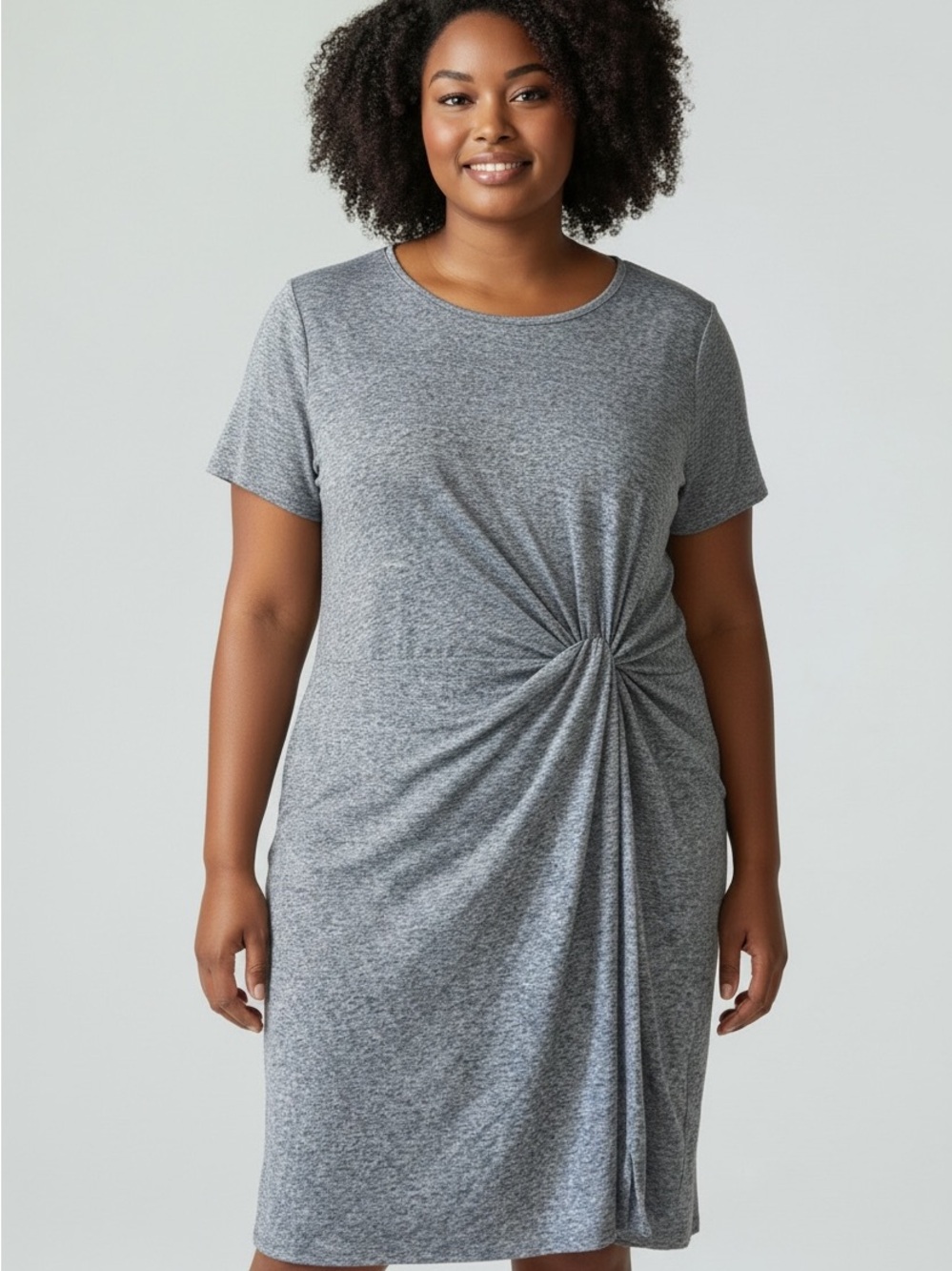 Maurices Heather Gray Twist-Front Short Sleeve Dress